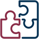 drei Puzzleteile in rot und blau und das vierte Puzzle fehlt